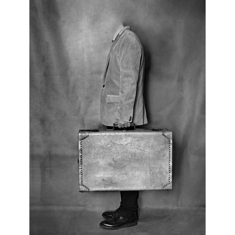 France, Paris, 2019, decapitated man with suitcase